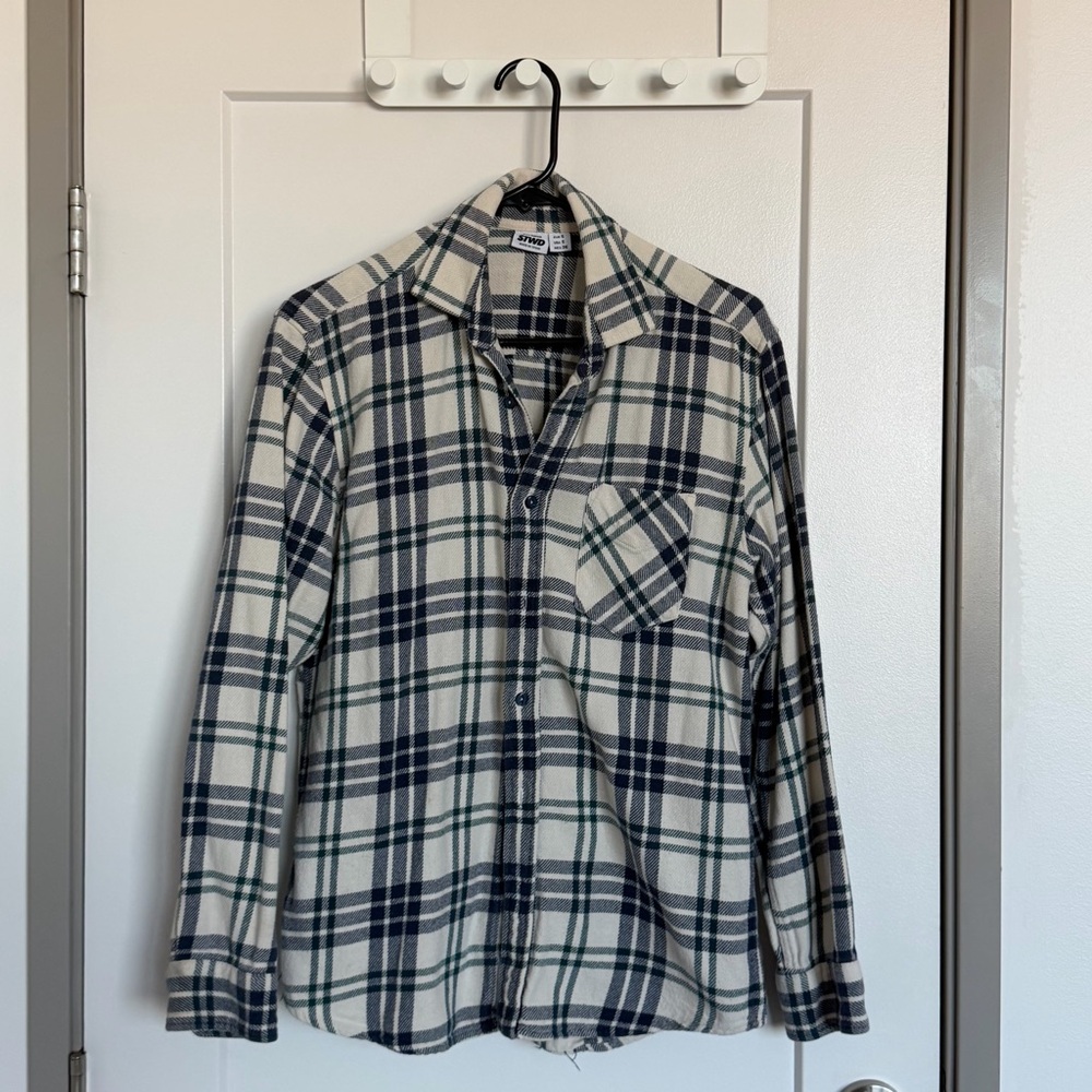 Cream and Blue Plaid Shirt